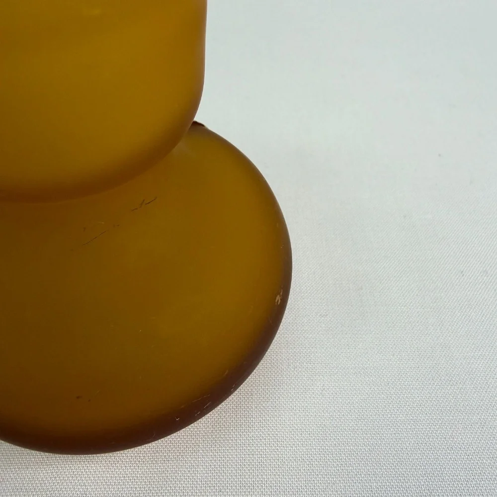 Vintage Hand Blown Pilgrim Satin Frosted Art Glass Amber Handle Mini Pitcher